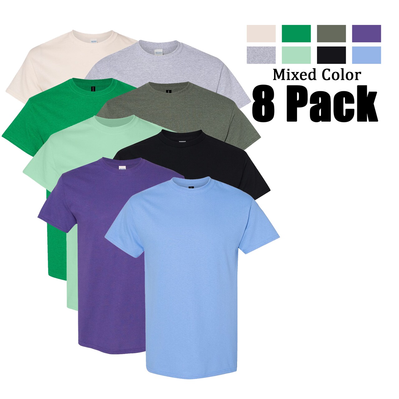 Gildan Heavy Cotton- T-Shirt Bundle for DIY Projects (Pack 8)